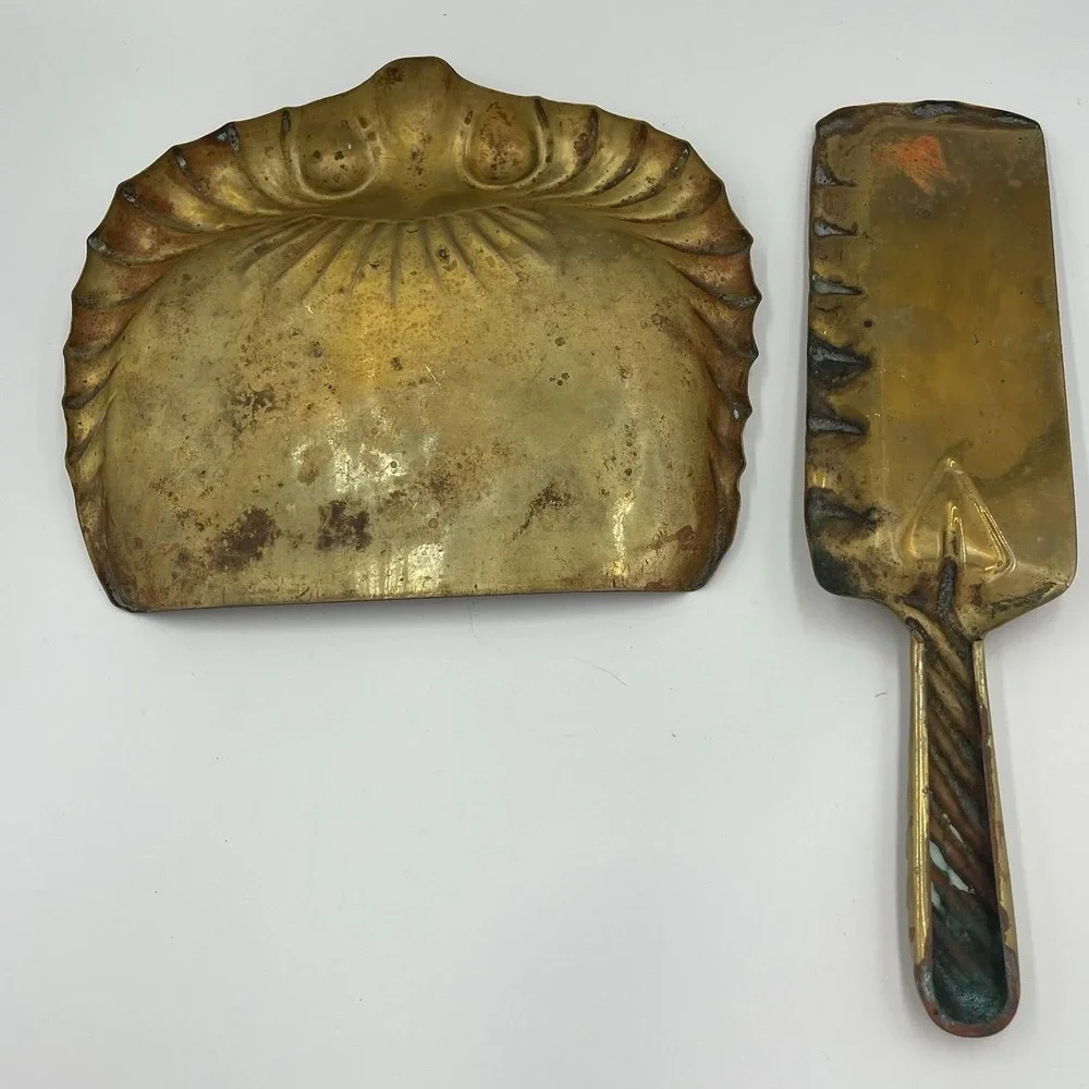 Brass Silent Butler Set Vintage Scooper Pan And‎ Scraper Patina Old Unique